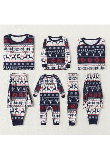 Christmas All Over Reindeer and Snowflake Print Family Matching Long-sleeve Pajamas Sets