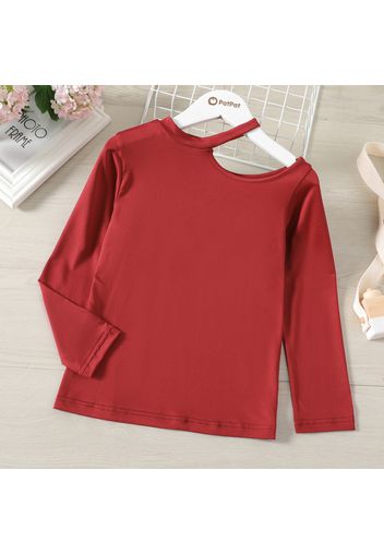 Kid Girl Cut Out Solid Color Long-sleeve Tee