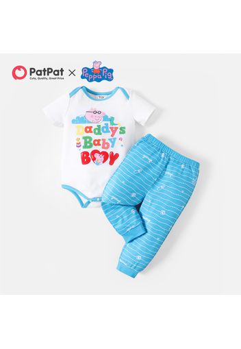 Peppa Pig Father's Day 2pcs Baby Boy Letter Print Short-sleeve Romper and Striped Pants Set