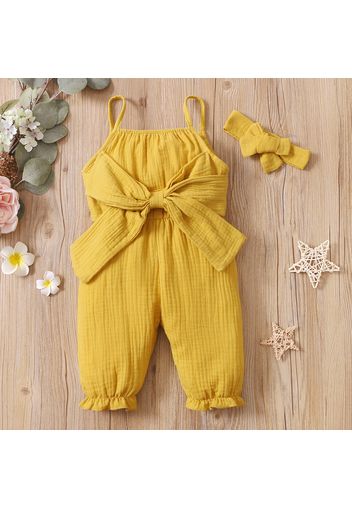 Crepe 2pcs Solid Bow Decor Sleeveless Baby Set