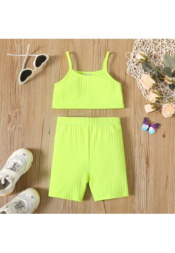 2pcs Toddler Girl Solid Color Ribbed Camisole and Shorts Set