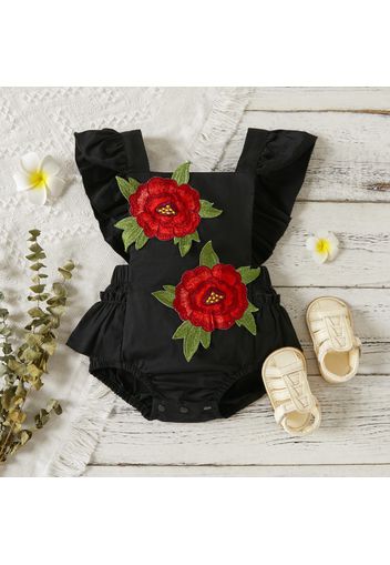 Floral Embroidered Flutter-sleeve Baby Romper