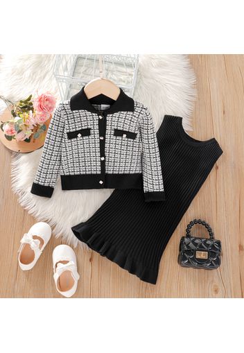 2pcs Toddler Girl Elegant Ruffle Hem Sleeveless Dress and Plaid Jacket Set