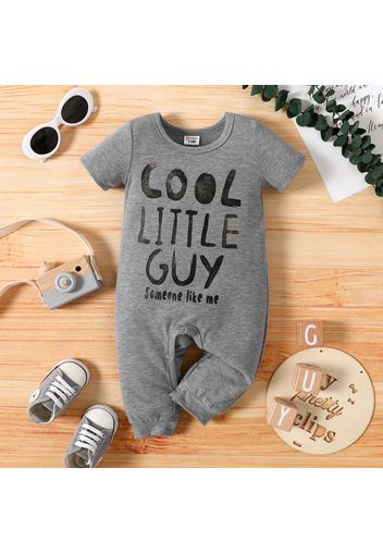 Baby Boy Letter Print Dark Grey Short-sleeve Jumpsuit