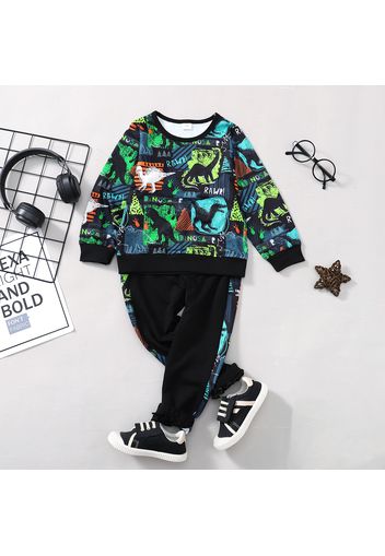 2pcs Toddler Boy Playful Dinosaur Print Sweatshirt and Pants Set