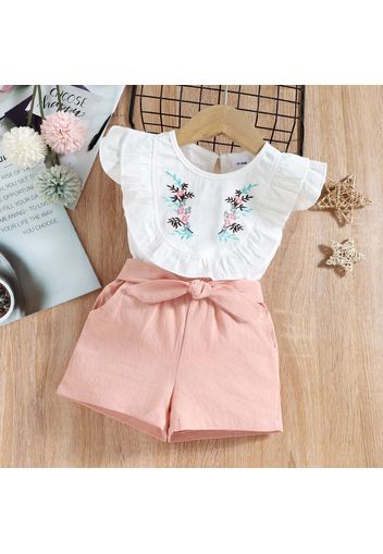 2-piece Baby / Toddler Girl Pretty Floral Embroidery Top and Solid Shorts Sets