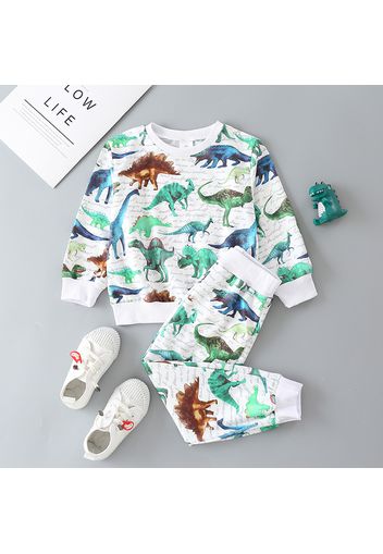 2-piece Toddler Boy Animal Dinosaur Print Pullover and Elasticized Pants Set