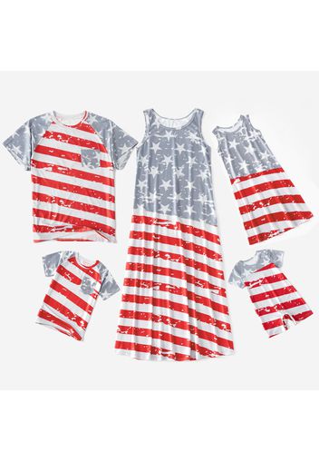 Independence Day Flag Print Family Matching Sets(Tank Dresses for Mom and Girl ; Short Sleeve T-shirts for Dad and Boy)