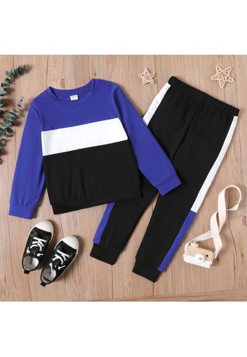 2-piece Kid Boy Colorblock Pullover Sweatshirt and Elasticized Pants Casual Set