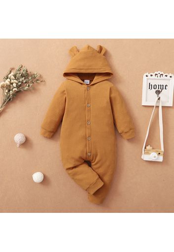 Baby Boy/Girl 3D Ears Solid Long-sleeve Hooded Ribbed Jumpsuit