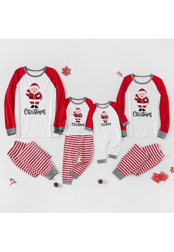 Christmas Santa Claus Letters Print Family Matching Long-sleeve Red Striped Pajamas Sets (Flame Resistant)