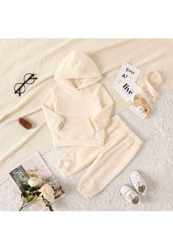 2pcs Baby Girl Long-sleeve Solid Fuzzy Hoodie and Sweatpants Set