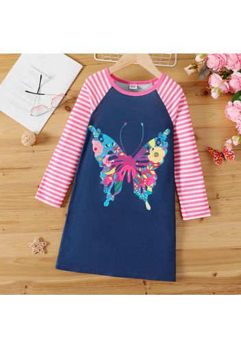 Fashionable Kid Girl Striped Colorful Butterfly Long-sleeve Dress