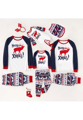 Xmas Reindeer and Letter Print Family Matching Long-sleeve Crewneck Pajamas Sets (Flame Resistant)