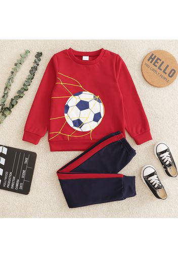 2-piece Kid Boy Ball Print Pullover Sweatshirt and Colorblock Pants Set