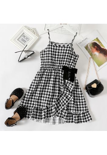 Kid Girl Houndstooth Bowknot Design Wrap Cami Dress