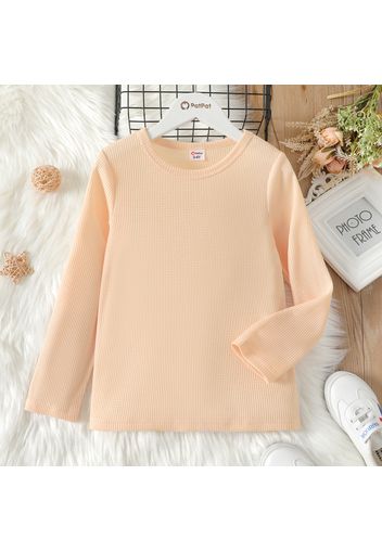 Kid Girl Basic Solid Color Waffle Long-sleeve Tee