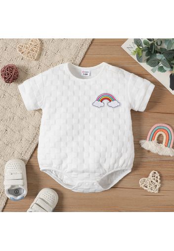 Baby Boy/Girl Rainbow Design White Textured Short-sleeve Romper