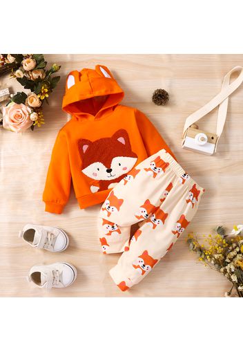 2pcs Baby Boy/Girl 100% Cotton Long-sleeve Fox Graphic Hoodie and Sweatpants Set