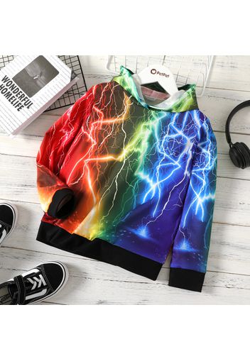 Kid Boy Lightning Print Colorblock Hoodie Sweatshirt