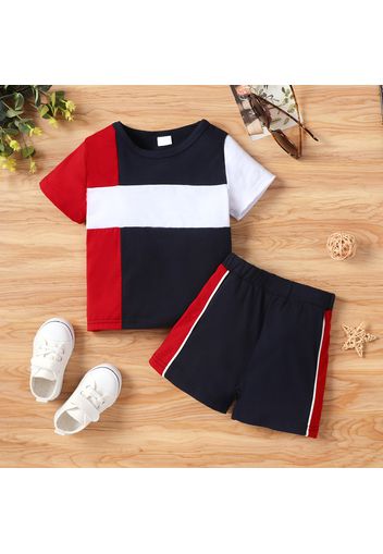 2pcs Toddler Boy Casual Colorblock Splice Tee and Shorts Set