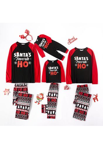 Christmas Letter Print Black Red Plaid Family Matching Long-sleeve Pajamas Sets (Flame Resistant)