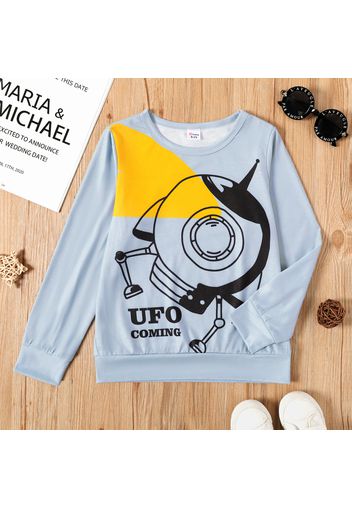 Kid Boy Letter UFO Print Pullover Sweatshirt