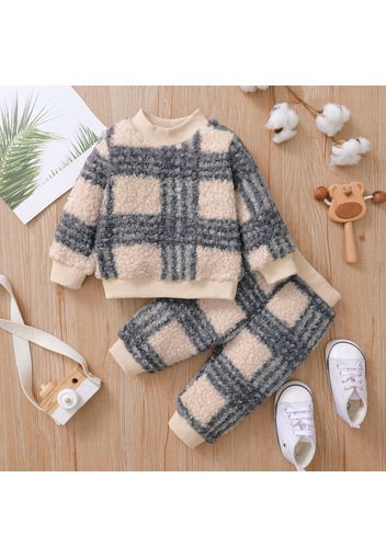 2-piece Baby Boy Plaid Fuzzy Sweatshirt and Pants Casual Set