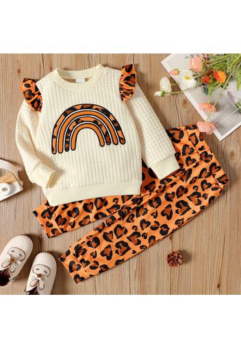 2-piece Toddler Girl Ruffled Leopard Print Textured Pullover and Pants Set