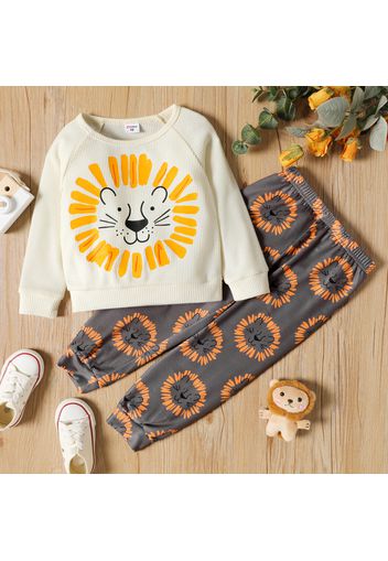 2-piece Toddler Boy Animal Lion Print Long Raglan Sleeve Top and Elasticized Pants Set