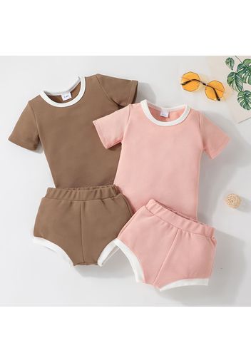 2pcs Baby Boy/Girl Solid Textured Short-sleeve Top and Shorts Set