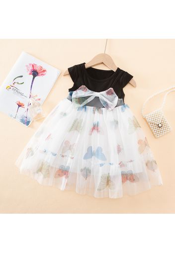 Toddler Girl Butterfly Print Bowknot Mesh Design Splice Sleeveless Dress