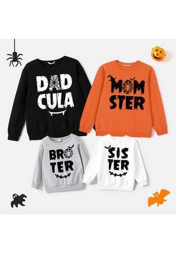 Halloween Spider Web & Letter Print 100% Cotton Long-sleeve Family Matching Sweatshirts