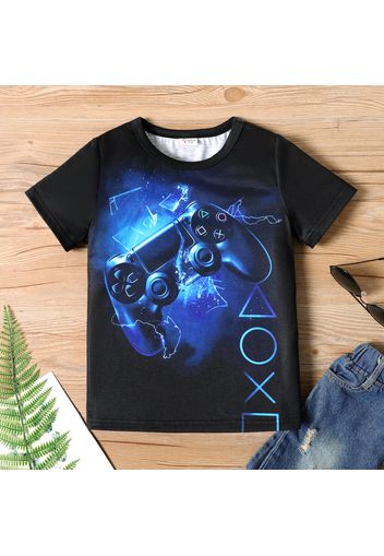 Kid Boy Game Console Print Short-sleeve Black Tee