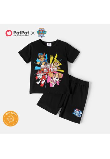 PAW Patrol 2pcs Toddler Boy Letter Print Short-sleeve Black Cotton Tee and Elasticized Shorts Set