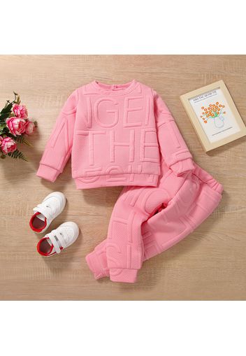 2-piece Toddler Girl Letter Textured Pink Pullover Sweatshirt and Elasticized Pants Set