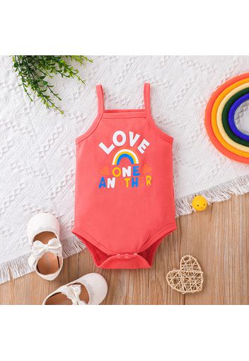 Baby Boy/Girl Rainbow and Letter Print Spaghetti Strap Sleeveless Romper