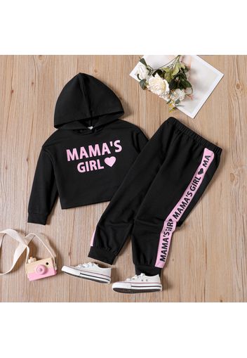 2pcs Toddler Girl Letter Print Crop Hooded Sweatshirt and Pants Set