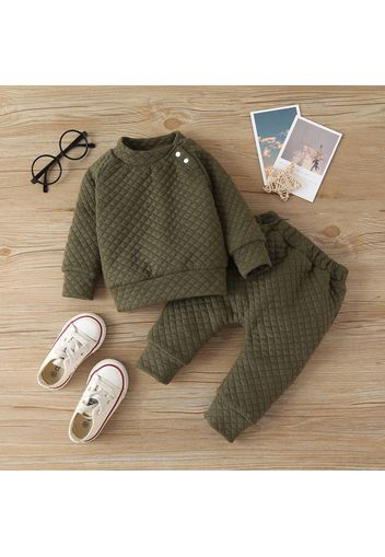 2pcs Baby Boy/Girl Solid Thickened Quilted Long-sleeve Top and Trousers Set