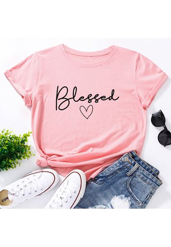 Pretty Short-sleeve Love Letter Printed Loose Tee For women