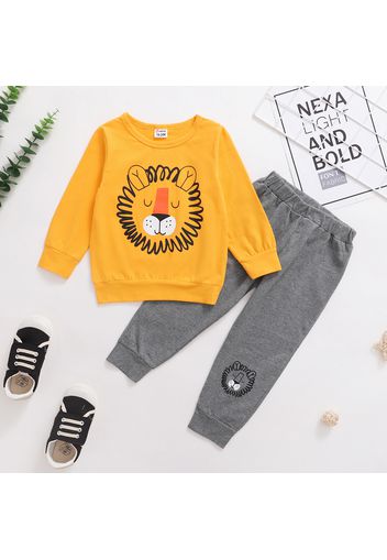 2-piece Toddler Girl/Boy Lion Print Pullover Sweatshirt and Pants Set