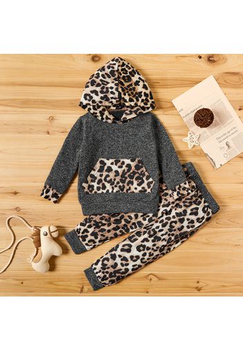 2-piece Baby / Toddler Girl Leopard Pattern Hoodie and Colorblock Pants Set