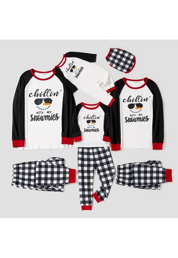 Christmas Snowman Face and Letter Print Family Matching Long-sleeve Pajamas Sets (Flame Resistant)