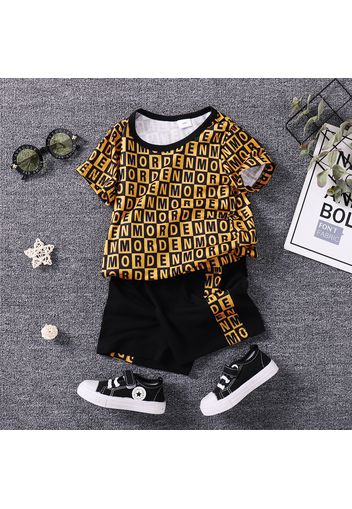 2pcs Toddler Boy Casual Letter Print Tee and Colorblock Shorts Set