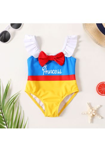 Baby Girl Princess Letter Print Ruffle Spaghetti Strap Colorblock Bowknot One-Piece Swimsuit