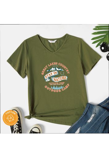 Women Graphic Letter Print V Neck Short-sleeve T-shirt