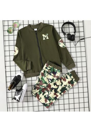 2-piece Kid boy Letter Camouflage print Sweatshirt Jacket and Pants Set