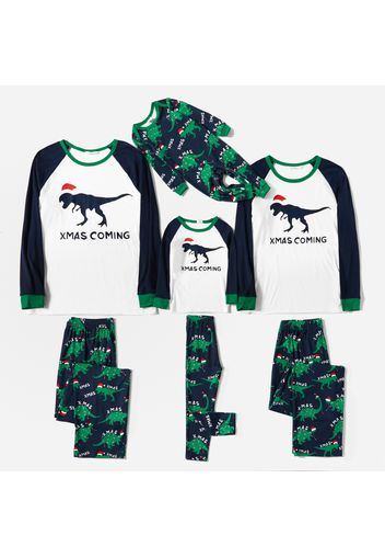 Christmas Dinosaur and Letter Print Family Matching Raglan Long-sleeve Pajamas Sets