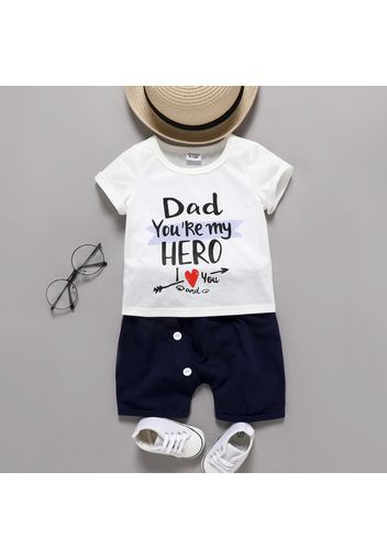 Father's Day 2pcs Baby Boy Letter Print Short-sleeve T-shirt and 100% Cotton Shorts Set