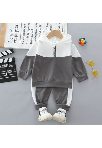 2-piece Toddler Boy Letter Print Colorblock Zipper Hoodie Sweatshirt and Pants Set